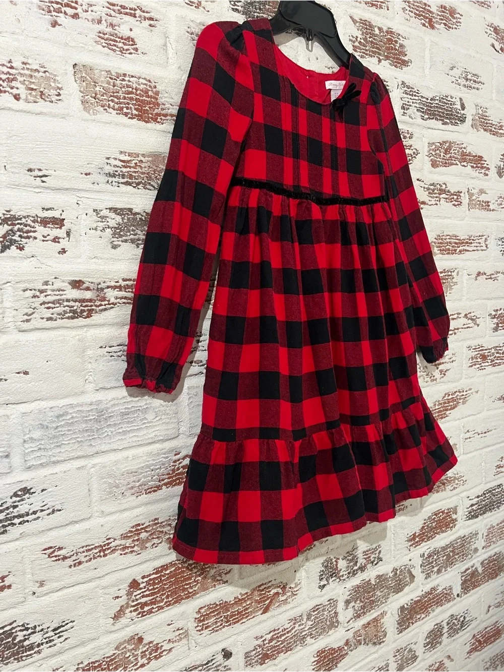 Tommy Bahama Dress Girls Size 8 Red Black Plaid Long Sleeve Holiday Velvet Trim